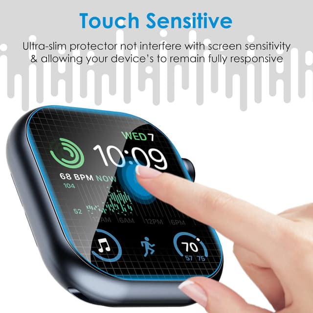 Detalle de UniqueMe 6-Pack TPU Screen Protectors for Apple Watch 44mm (Series SE/SE 2/SE 3/6/5/4) — Clear, Anti-Scratch, Self-Healing Film