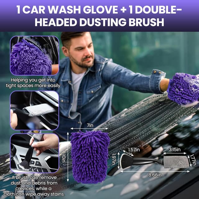 Detalle de 2er-Set Mikrofaser-Handtücher fürs Auto (1200 GSM) 90x60 cm & 40x40 cm – Grauviolett