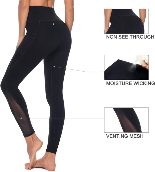 Detalle de Persit Damen Sport-Leggings mit Taschen und Mesh-Einsätzen – blickdicht, enganliegend