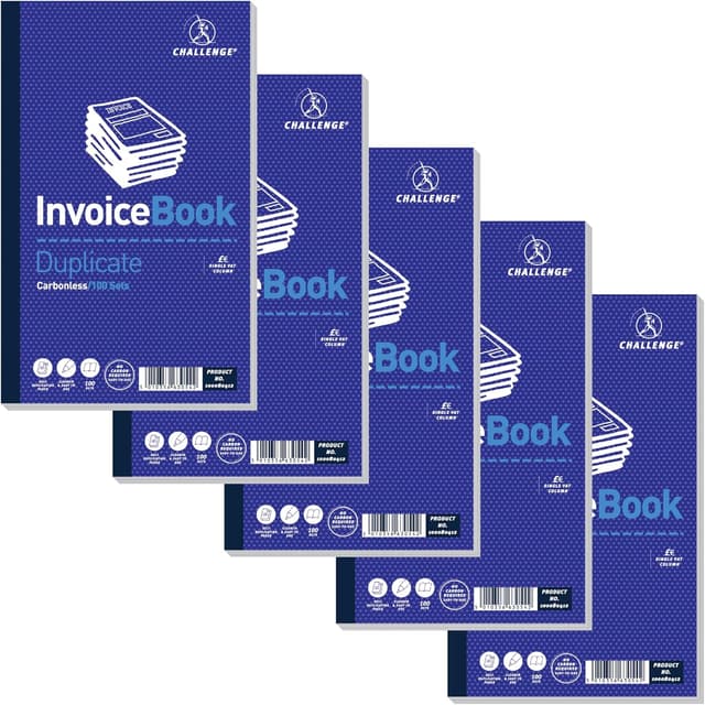 Detalle de Duplicate Invoice Book with VAT (Carbonless) by Challenge – 100 Pages, Set of 5, 210 x 130 mm