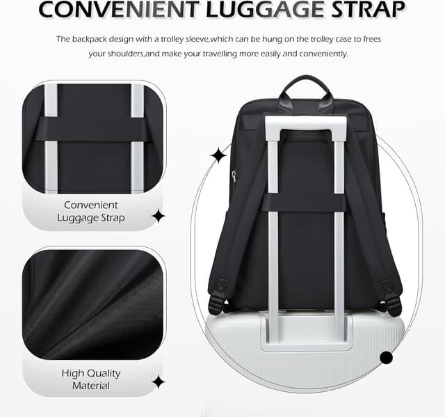 Detalle 1 de GOLF QUALITY 15.6 Inch Laptop Backpack for Women – Anti-theft, water-resistant commuter carry-on (Black)