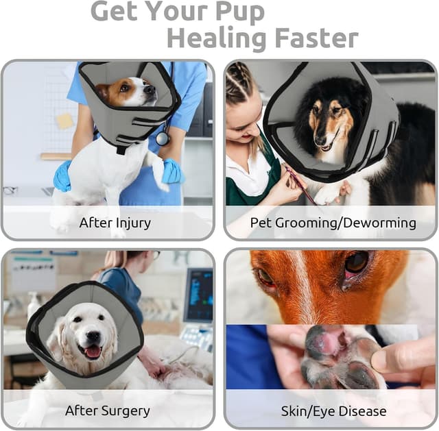 Detalle 2 de PUZAUKAL weicher Halskragen für Hunde nach OP – verstellbarer Anti-Leckschutz (Grau, XL)