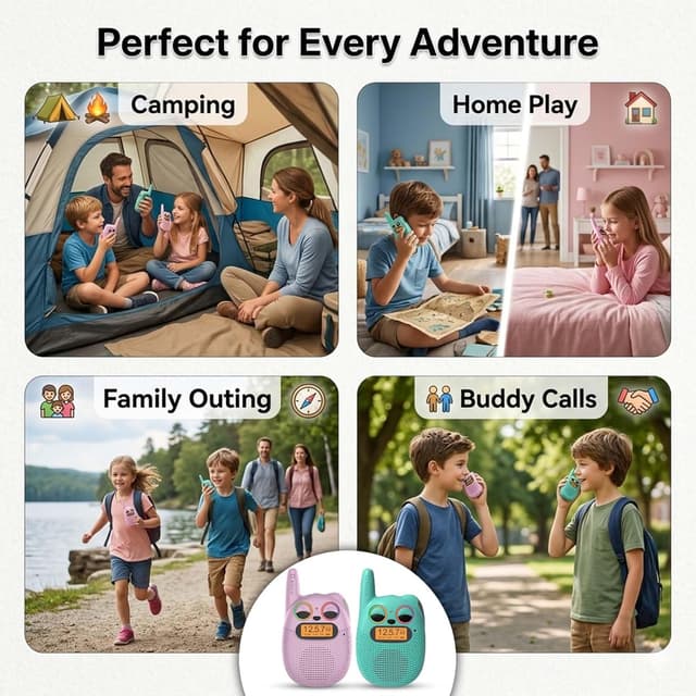 Detalle de QNIGLO Walkie Talkies for Kids (Ages 3–12) with 3-Mile Range, 22 Channels & Rechargeable Battery