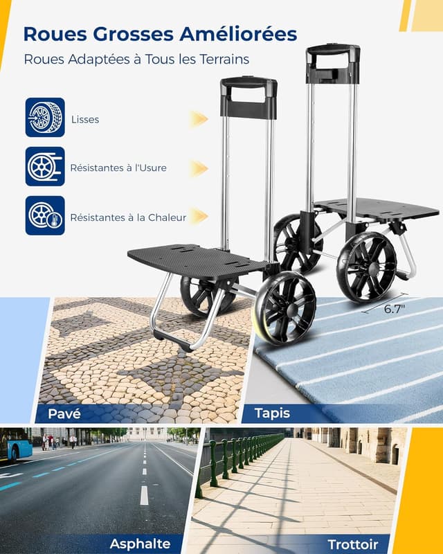 Detalle de Ytonet Chariot de courses pliable 55 L avec roulettes, sac isotherme et poche anti-vol (jusqu’à 68 kg), noir