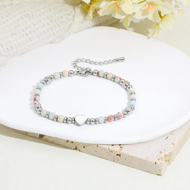 Detalle de Damen Perlenarmband mit Obsidian oder Tigerauge und Edelstahlperle – Silberfarben, nickelfrei, 18 cm + 5 cm Verlängerung