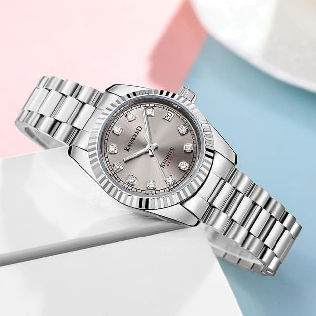 Detalle 2 de KNISKRED Montre classique femme à cristaux et bracelet en acier inoxydable