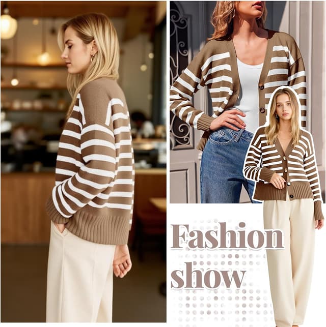 Detalle 2 de Truwelby women’s v-neck open-front striped cardigan sweater