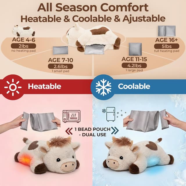 Detalle de Mewaii Weighted Teddy Cow Plush with Microwavable Heating Pad (5 lb / adjustable, 23 inch)