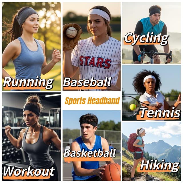 Detalle 2 de Huachi 16-Pack Non Slip Cotton Headbands for Women (Black, White, Gray) for Workout, Yoga & Everyday Wear