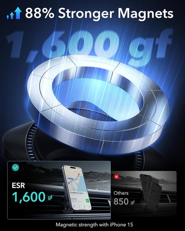 Detalle de ESR MagSafe Autohalterung Ladegerät mit CryoBoost für iPhone & Galaxy – Schnellladen mit magnetischem Place-and-Go