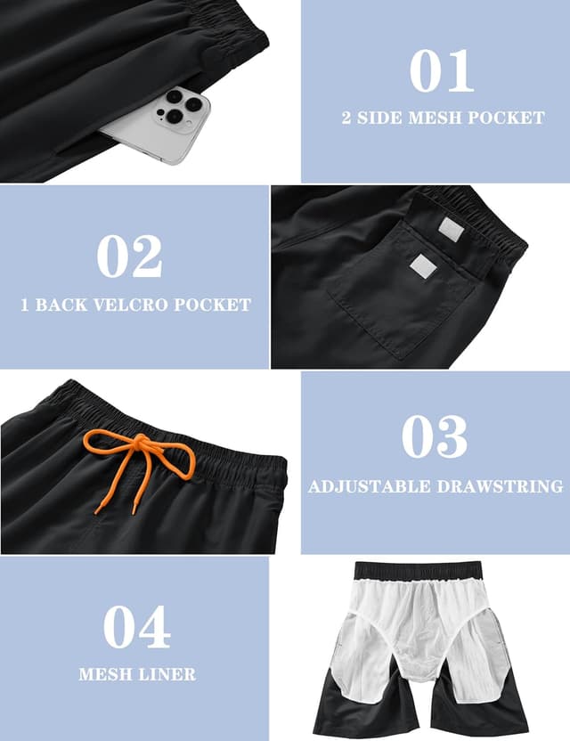 Detalle de TACVASEN men’s quick-dry swim shorts with mesh lining and pockets