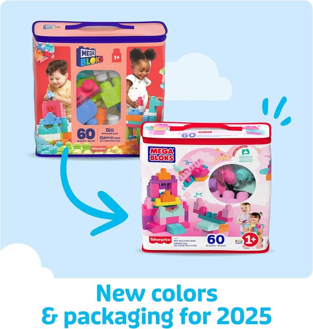 Detalle 2 de Mega Bloks DCH54 – Grand sac de construction rose, 60 blocs empilables (à partir de 1 an)