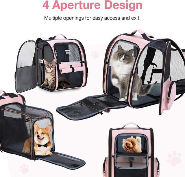 Detalle 2 de Lekesky Large Cat Carrier Backpack Expandable (Pink) – Pet backpack for small dogs & medium cats up to 25 lbs