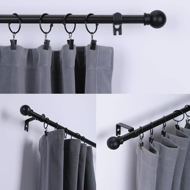 Detalle de Thestoa Adjustable Curtain Rods (48 to 84-92 inch) in 5/8" Matte Black Stainless Steel