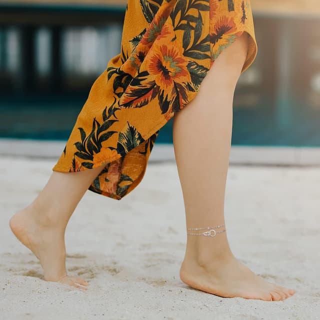 Detalle 2 de Hifeeled Damen-Fußkettchen aus Silber 925 mit Doppel-Kette und Zirkonia, verstellbar (22 cm + 4)