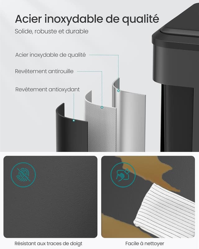 Detalle de SONGMICS LTB566B02 – Poubelle de cuisine double 2 x 30 L avec pédale, fermeture douce et seaux intérieurs