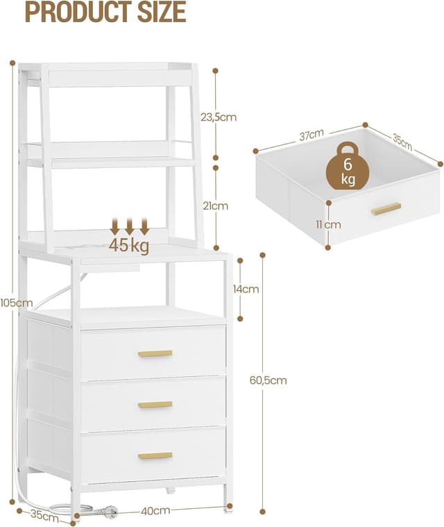 Detalle de Hzuaneri Table de chevet 2 lot, 3 tiroirs