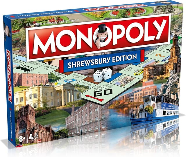Detalle de Winning Moves Shrewsbury Town Monopoly board game – Advance to Concord College & trade your way to success