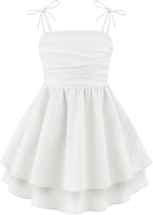 Detalle de Arshiner Girls Summer Spaghetti Strap Tiered Midi Sundress with Smocked Back