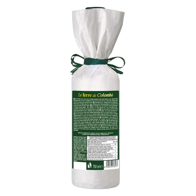 Detalle de Le Terre di Colombo 100% italienisches natives Olivenöl extra (0,75 l) in Flasche mit weißer Papierhülle