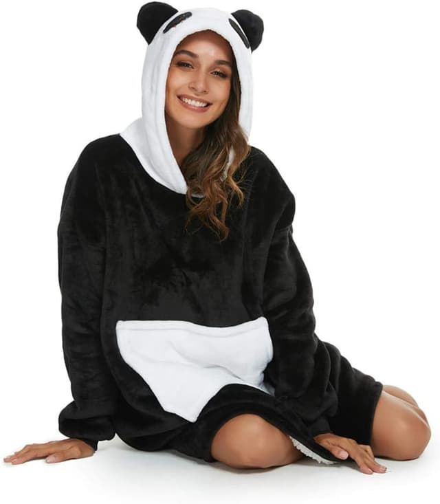 Detalle 2 de Chuangminghangqi Übergroßes Hoodie-Decken-Sweatshirt aus Flanell & Fleece – warme Plüsch-Taschen-Decke mit Kapuze