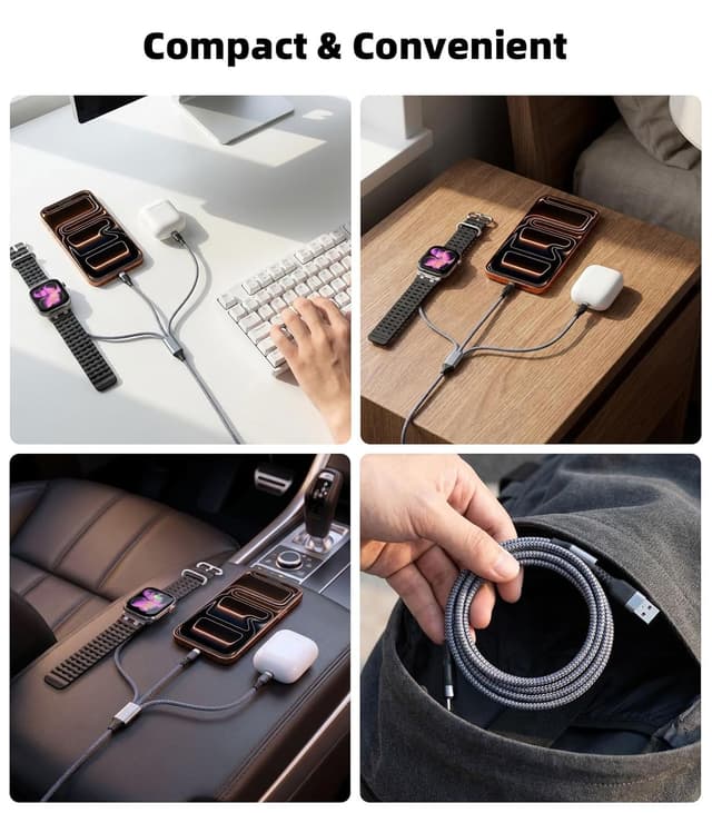 Thumbnail 6 de MoKo 3-in-2 USB-C Kabel, 1,2 m grau