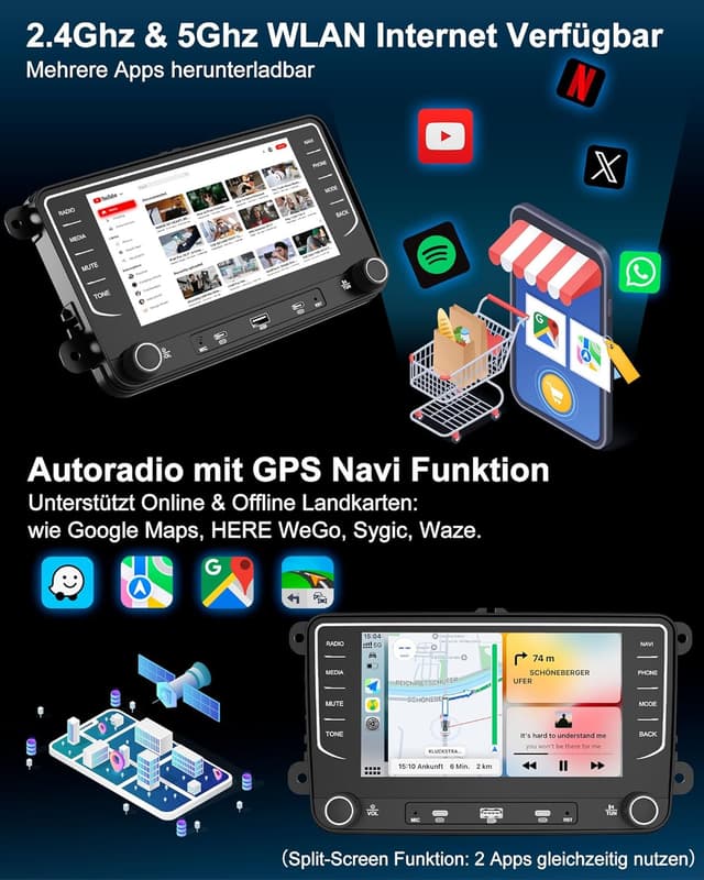 Detalle de Autoradio 2+64GB Android 14 7 Zoll für VW Golf