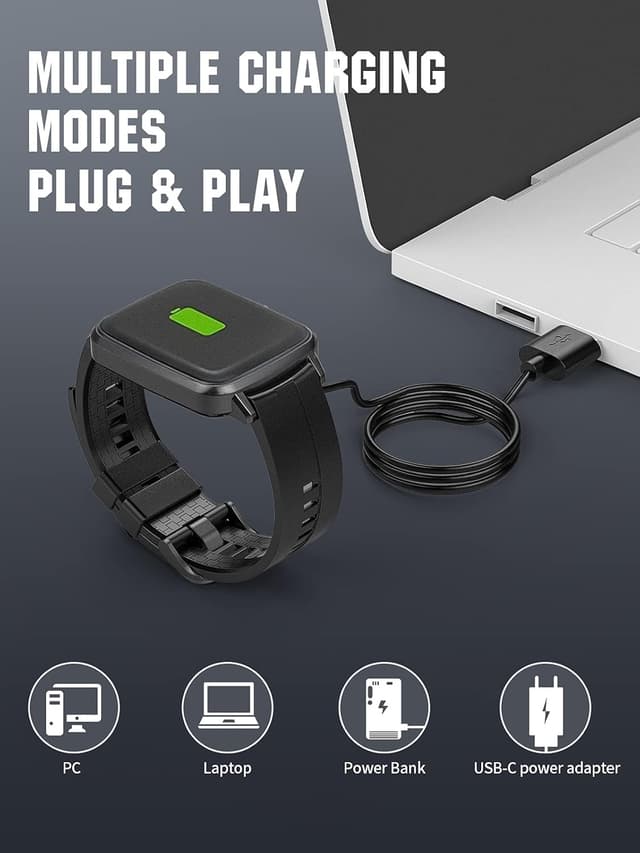 Detalle de TiMOVO Magnetic USB Charger Cable for compatible YAMAY ID205/ID216 smartwatches (3.3ft, black)