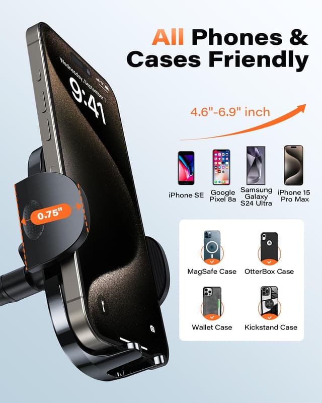 Detalle de APPS2Car Cell Phone Holder for Car Dashboard & Windshield (Long Arm, Anti-Shake, Strong Suction Mount)