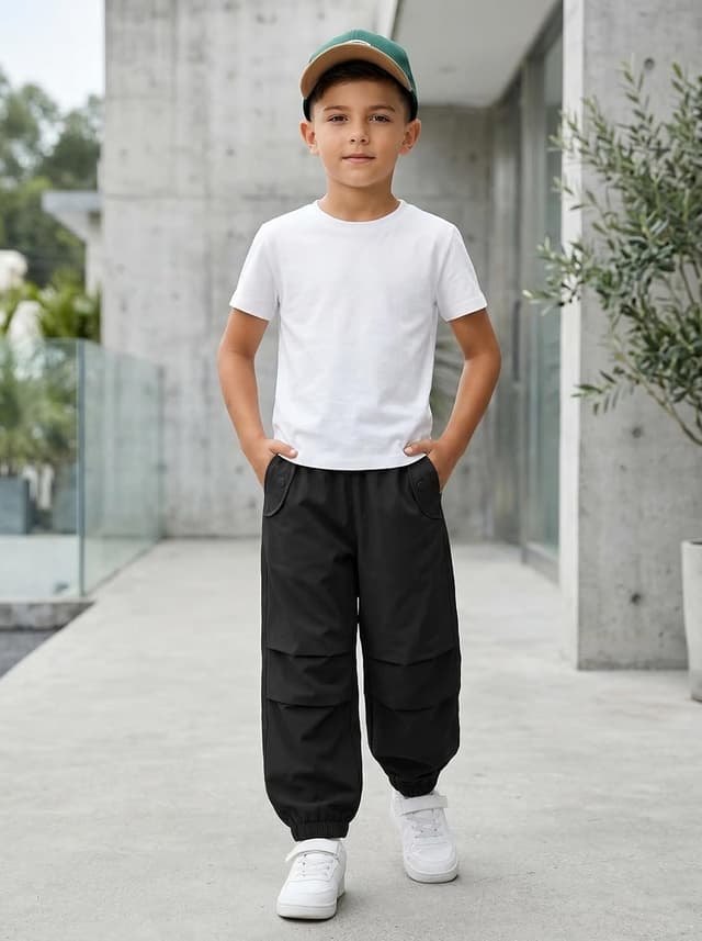 Detalle 2 de JiAmy Boys Cargo Trouser Elasticated Waist Parachute Jogging Trousers (5-14 years)