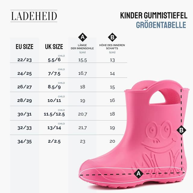 Detalle de Ladeheid Eva Kinder Thermo-Gummistiefel LA-CA-04 – gefüttert für Regen und kalte Tage