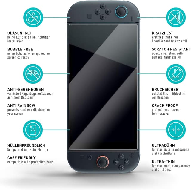 Detalle 2 de smartect Schutzglas 2er-Set für Nintendo Switch 2 (HD, 0,3 mm, 9H) – blasenfreie Displayschutzfolie