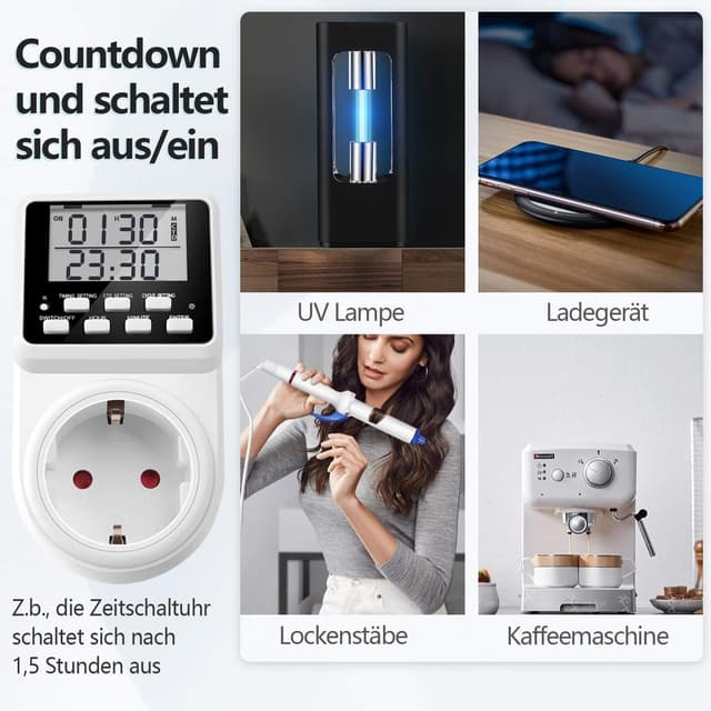 Detalle de NOVKIT Intervall Digitale Zeitschaltuhr Steckdose mit Countdown und 3 Schaltprogrammen (unendlicher Zyklus)