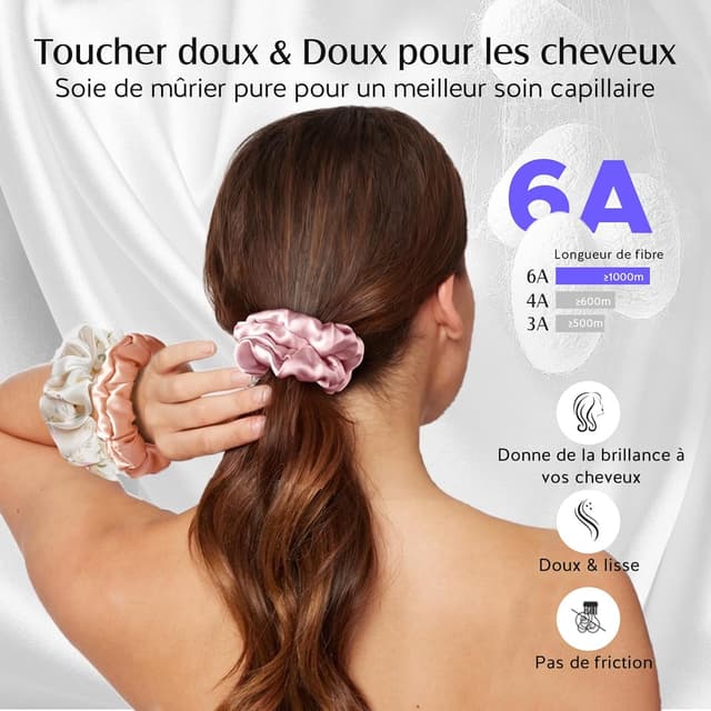Detalle de Umisleep lot de 3 chouchous en soie de mûrier 22 momme (rose orangé, imprimé floral) – sans marques