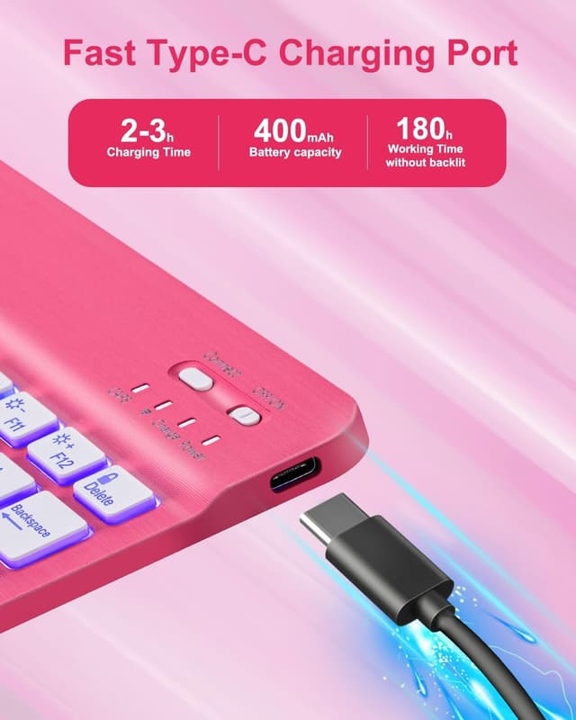 Detalle de EAMPANG iPad keyboard case with rainbow backlit detachable keypad for 11th/10th gen A3354/A3355/A3356 and A2696/A2757/A2777/A3162