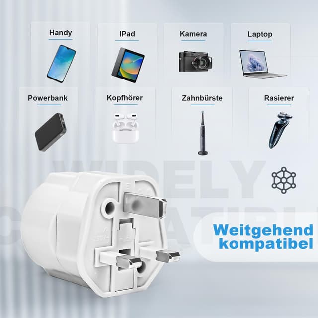 Thumbnail 6 de 2er-Set Reiseadapter UK (Typ G) von Europa auf England/Schottland/Irland/Dubai/Malediven – Steckeradapter für unterwegs