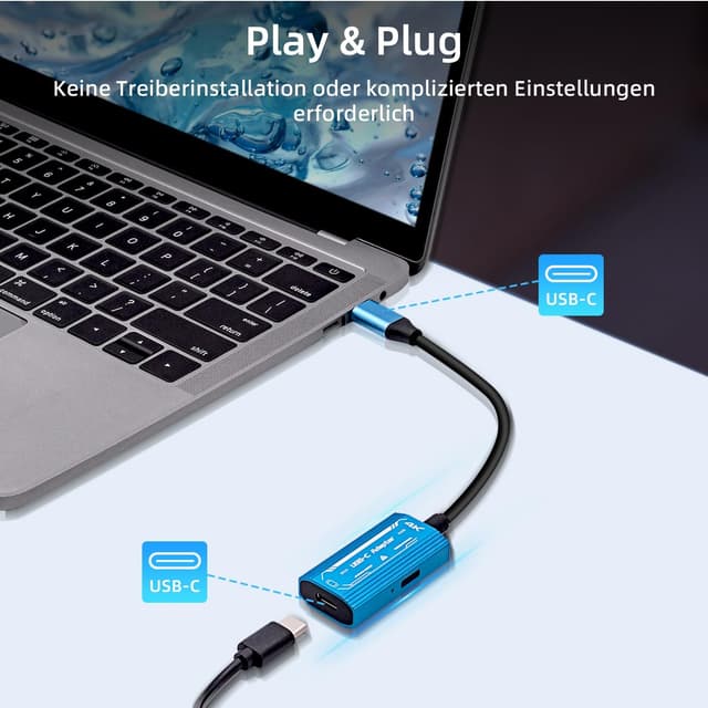 Detalle de Mcbazel USB‑C Adapter für AR‑Brillen: 4K@60Hz, 100W PD Schnellladung (USB‑C Male auf Female)