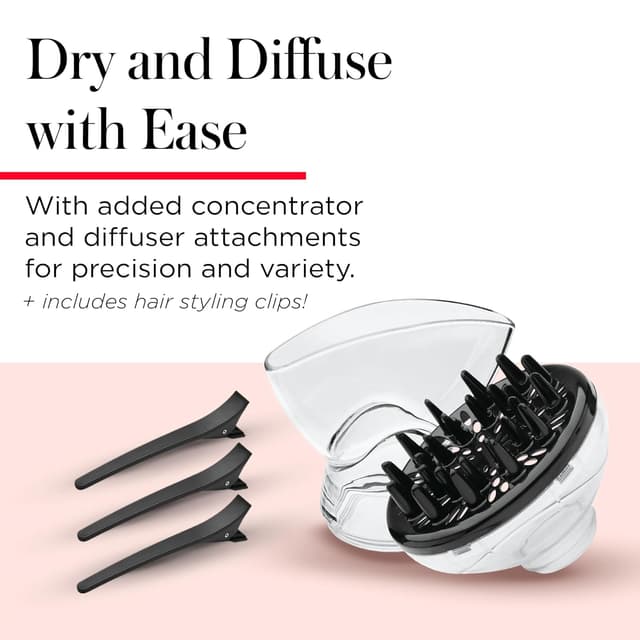 Detalle de Revlon Infrared Hair Dryer with Diffuser & Concentrator (Ionic Ceramic, 1875W) — Salon-Quality Blowout for Less Frizz (White)