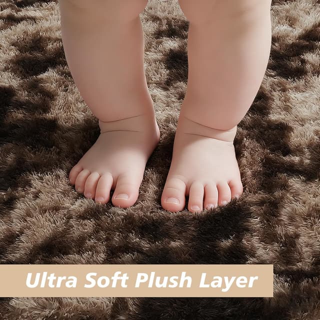 Thumbnail 1 de Tie-Dyed Coffee 8x10 Fluffy Area Rug for Living Room