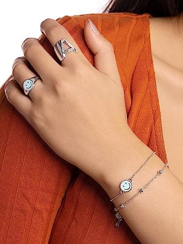 Detalle de SINGULARU Anillo Smiley Sky esmaltado azul único 💍