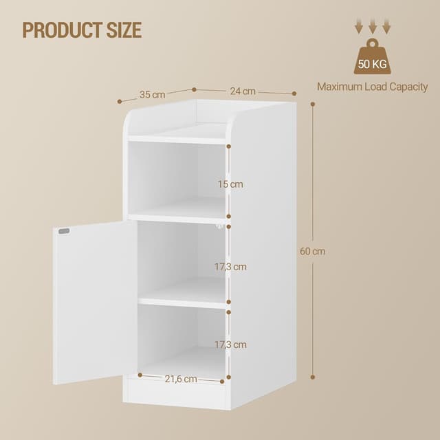 Detalle de Hzuaneri Table de chevet lot de 2 blanc NS00403X (35 x 24 x 60 cm) avec porte réversible