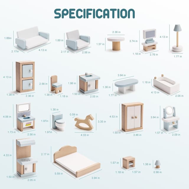 Thumbnail 6 de ROBOTIME Dollhouse Furniture 23-piece set 🪆