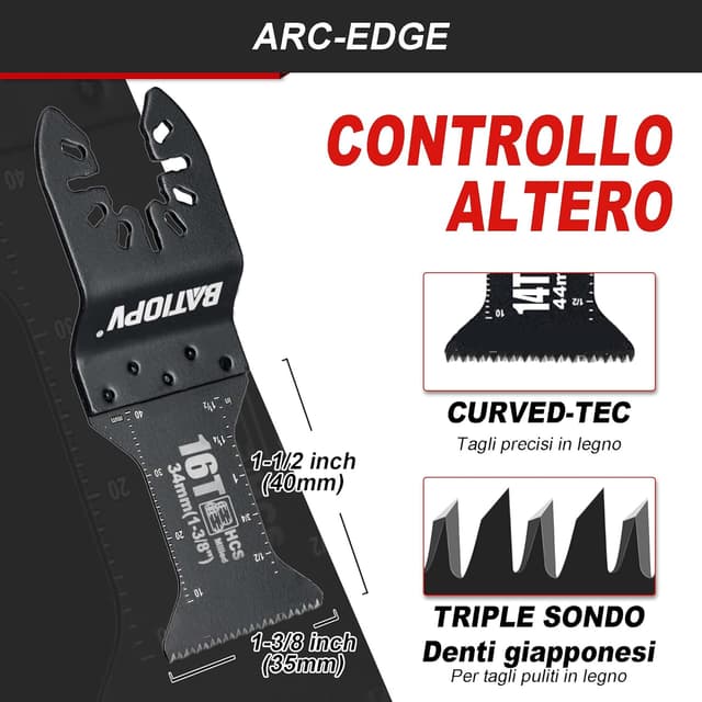 Detalle de Set BATIOPV da 22 lame per utensile multifunzione con attacchi universali