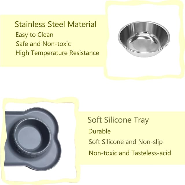 Detalle de Stainless steel dual pet bowl set for small dogs and cats (double bowls with non-spill, non-slip silicone mats)