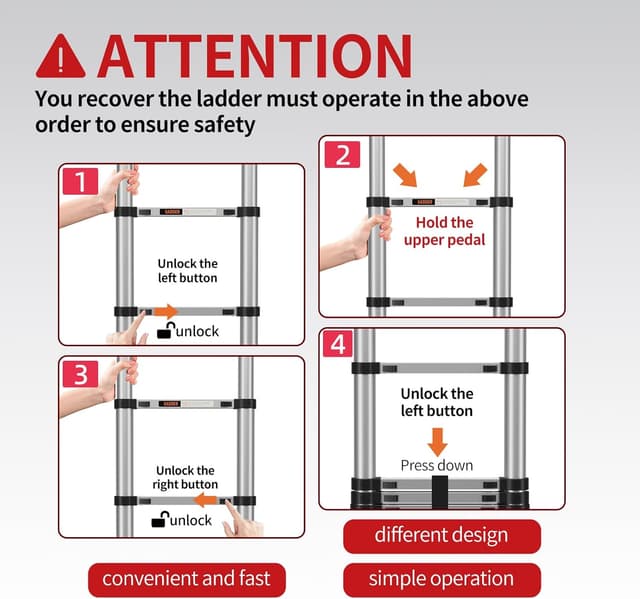 Thumbnail 6 de Telescopic Aluminium Extension Loft Ladder with Non-Slip Feet, 3.2m (10.5ft) and Stabiliser Bar