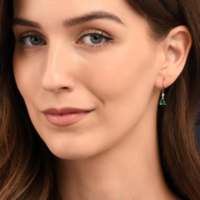 Detalle 2 de Diamond Treats boucles d’oreilles pendantes en argent sterling 925 en goutte, pierres bleues/rouges/vertes ou blanches