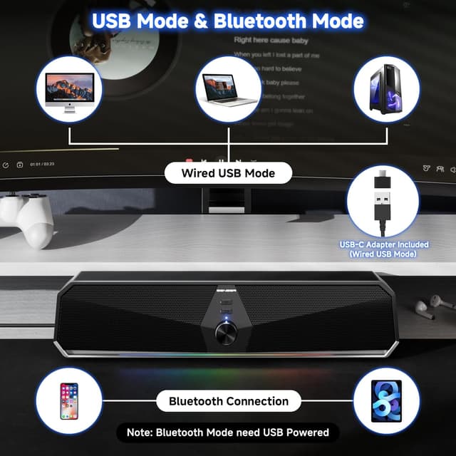Detalle de Senzer CS30 Bluetooth speaker bar for PC