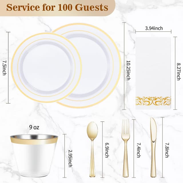 Detalle 2 de BESTVIP 700 PCS Gold Dinnerware Set for 100 Guests 🍽