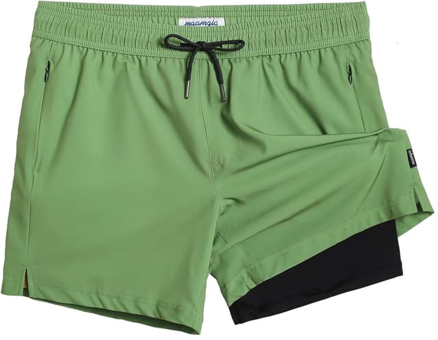 Detalle de MaaMgic Herren Badehose mit Kompression (2-in-1) und Innenhose, 14 cm Innenlänge, schnelltrocknend