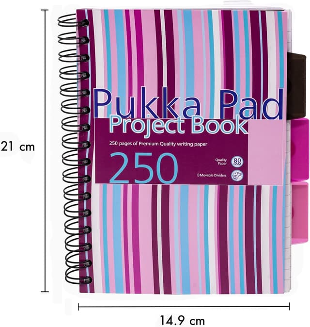 Detalle de Pukka Pad A5 Striped Project Notebook 3-Pack (wirebound) with 8mm feint ruled paper and repositionable dividers